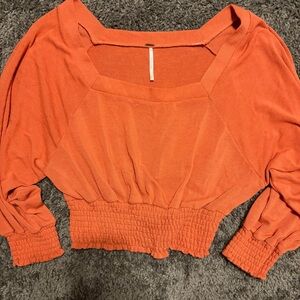 Free People Orange Smocked Blouse